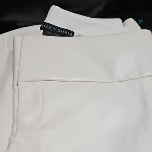 Alice + Olivia Cream Leather Trousers